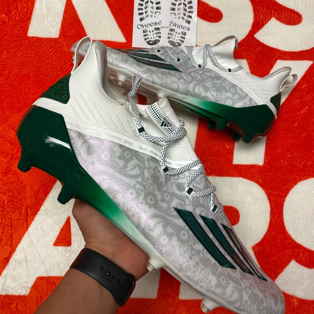 Adidas Adizero Reign Young King Football Cleats White Green FU6706 Mens Size 17